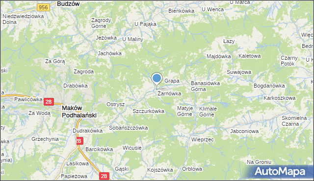 mapa Żarnówka, Żarnówka gmina Maków Podhalański na mapie Targeo